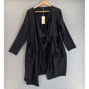 Saga Italy Jacket Cardigan‎ Sweater Black Open Front Drape Neck Pockets OS NWT